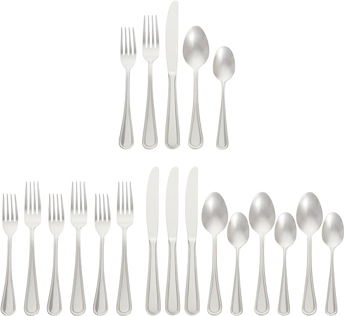 Amazon Basics Silverware Set, Stainless Steel Flatware, Dishwasher Safe, Service for 4, 20-Piece ... | Amazon (US)