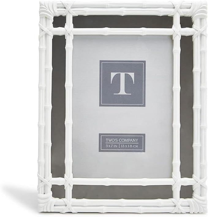 Two's Company High Gloss White Faux Bamboo 5X7 Photo Frame w/Mirrored Border | Amazon (US)