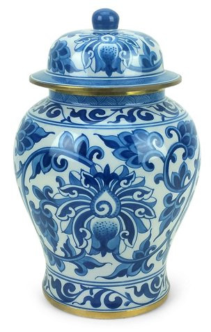 11" Vine Ginger Jar, Blue/White | One Kings Lane
