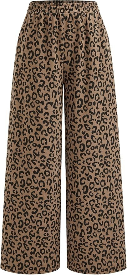 CIDER Women Leopard Print Wide Leg Lounge Pants Elastic Waist Casual Trousers 2025 Fall with Pock... | Amazon (US)