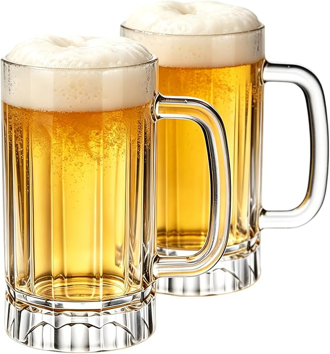16oz Plastic Beer Mugs with Handle Set of 2, Reusable Clear Beer Stein Drinking Cups | Amazon (US)