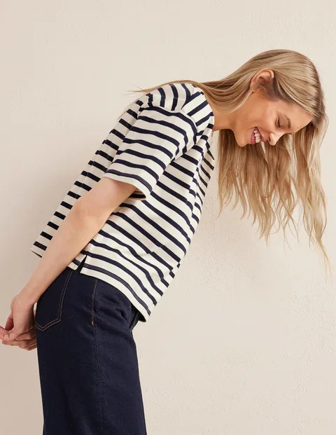 Heavyweight Breton T-Shirt - Ivory/Navy Stripe | Boden US | Boden (US)