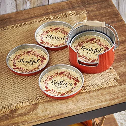 Amazon.com | Thanksgiving Coaster Set with Farmhouse Design, Harvest Sentiment - 5 Pc.: Coasters | Amazon (US)