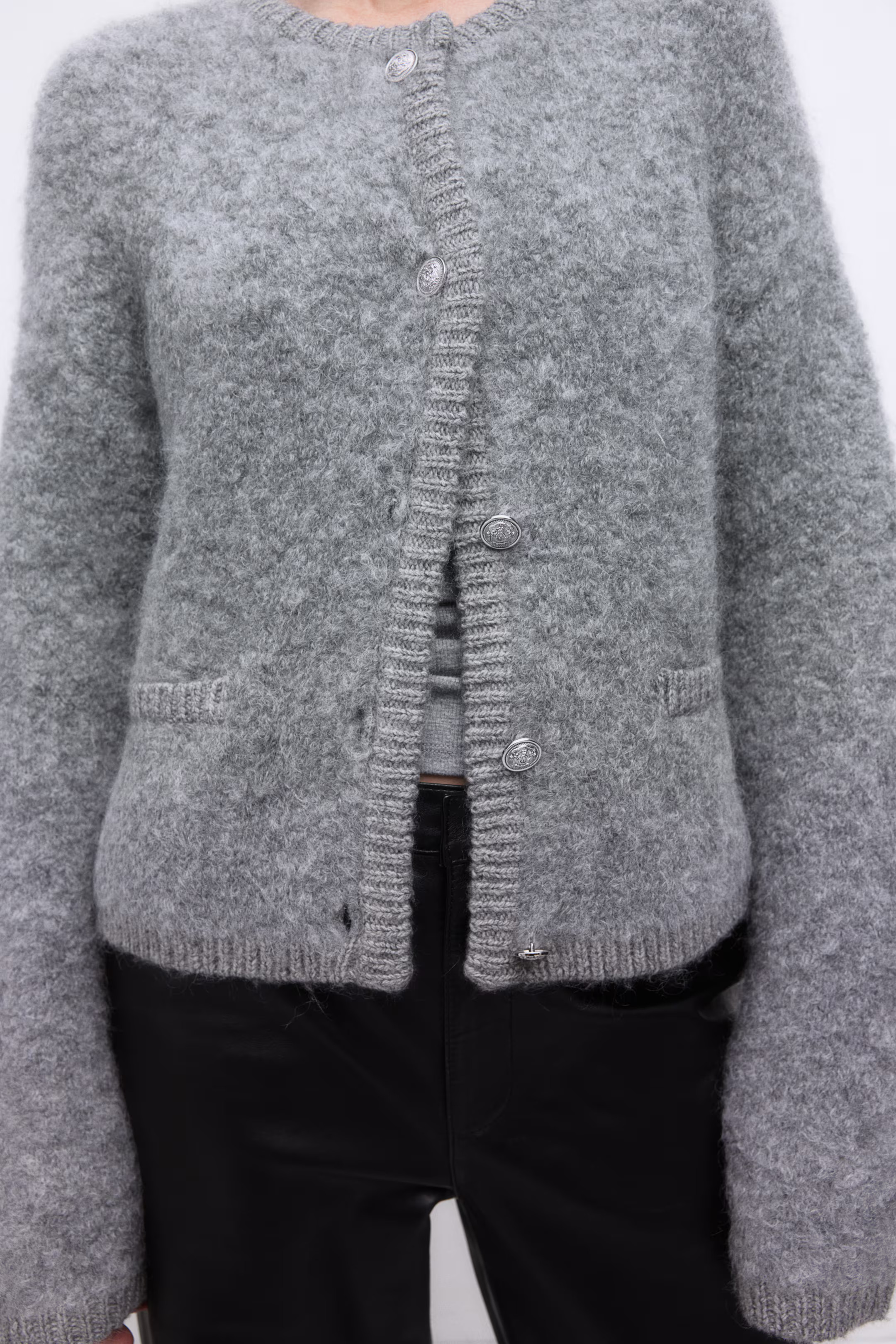 Wool-blend bouclé cardigan - Grey marl - Ladies | H&M GB | H&M (UK, MY, IN, SG, PH, TW, HK)