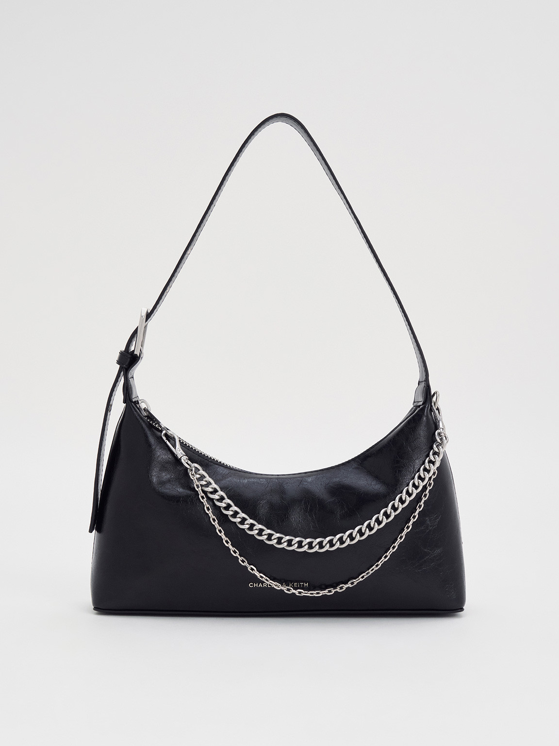 Noir Atwood Chain-Embellished Shoulder Bag | CHARLES & KEITH UK | Charles & Keith UK