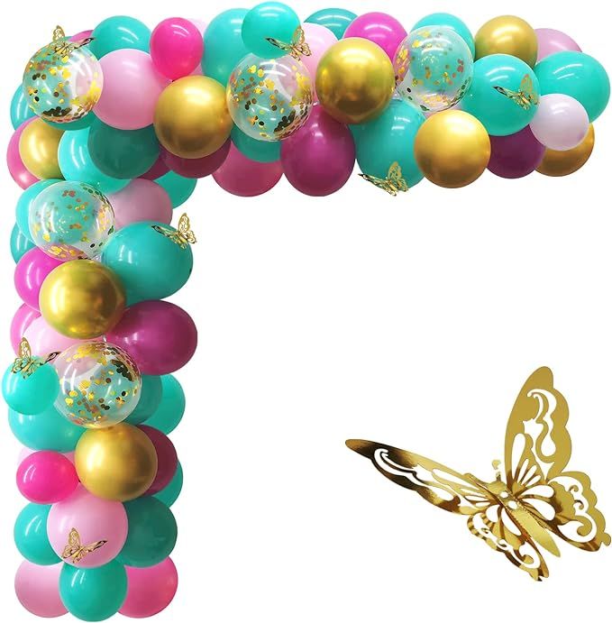 Teal Pink Balloons - 127pcs Teal and Hot Pink Balloon Arch Kit with Gold Butterfly, Teal Balloon ... | Amazon (US)