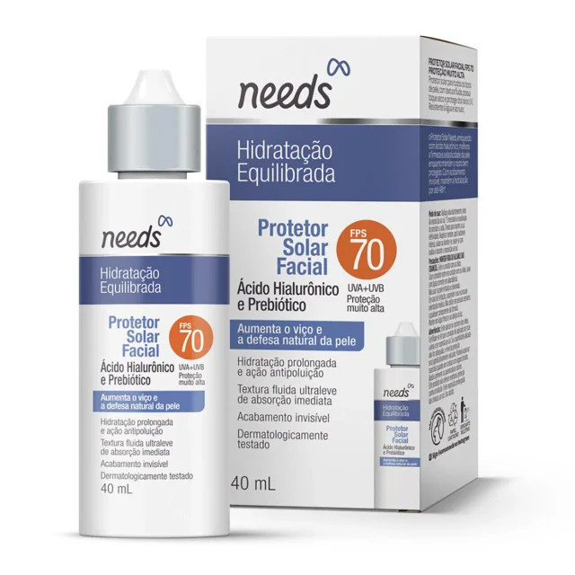 Protetor Solar Facial Needs Hidratação Equilibrada FPS 70 Sem cor - 40ml | Drogasil BR