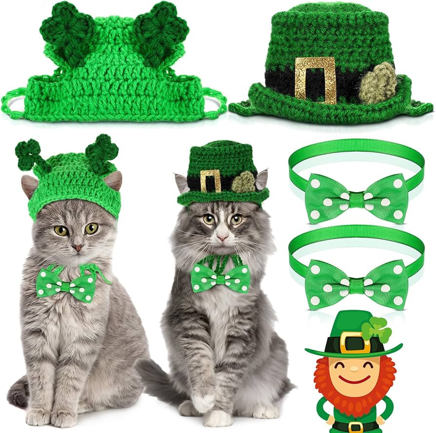 MTLEE 4 Pcs St Patrick's Day Pet Costume Accessories, 2 Pcs Shamrock Headband for Cat and 2 Pack ... | Amazon (US)