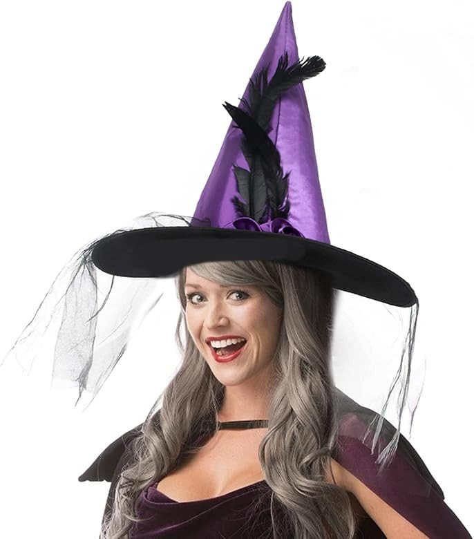 JUSTOTRY Halloween Witch Hat - Halloween Costume Witches Hats for Women attached with Roses & Fea... | Amazon (US)