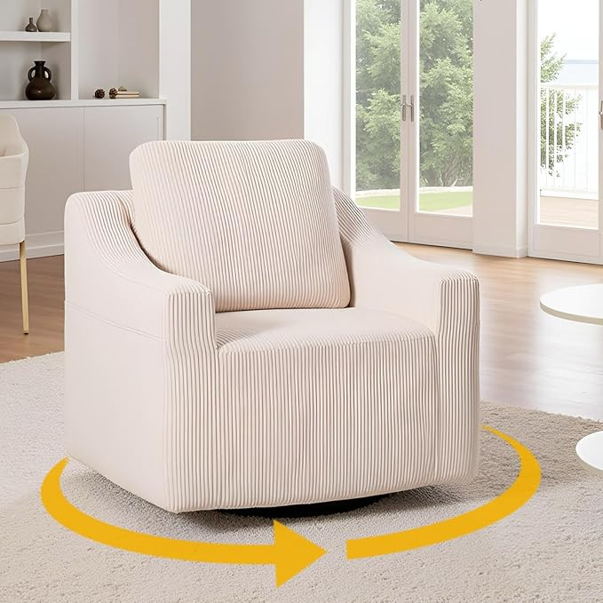 HOMREST 360° Swivel Accent Chair Single - Beige Foam Armchair with Lumbar Pillow & Storage Pocke... | Amazon (US)