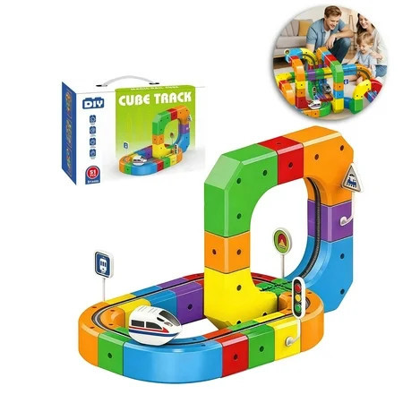 Magnetic Track Car Toys – 3D Building Cube Track (51pcs) USB Rechargeable Magical Track Train, DIY Race Car Track Building Kits with Signs, STEM Educational Toy for Ages 4-8 Boys Girls | Walmart (US)