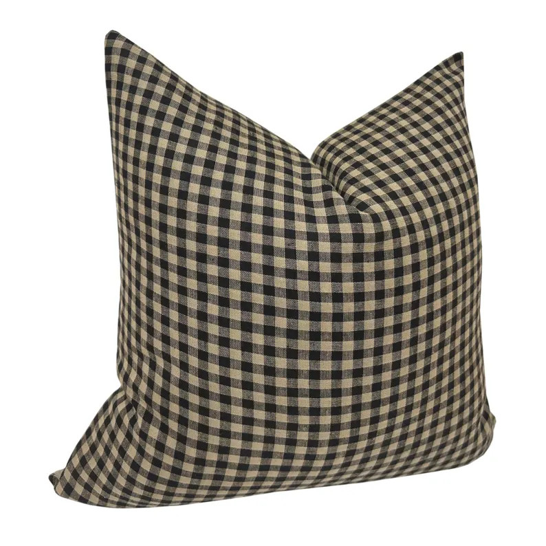 ROSCOE || Designer Black Check Linen Pillow Cover, Black and Beige Gingham Pillow, Moody Pillow, ... | Etsy (Global)