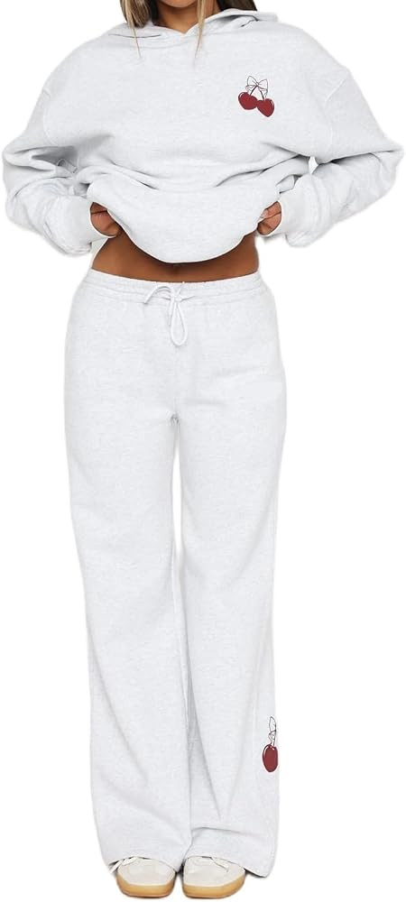 Women 2 Piece Outfits Bow Print Long Sleeve Oversized Sweatshirt Hoodies Baggy Wide Leg Sweatpant... | Amazon (US)