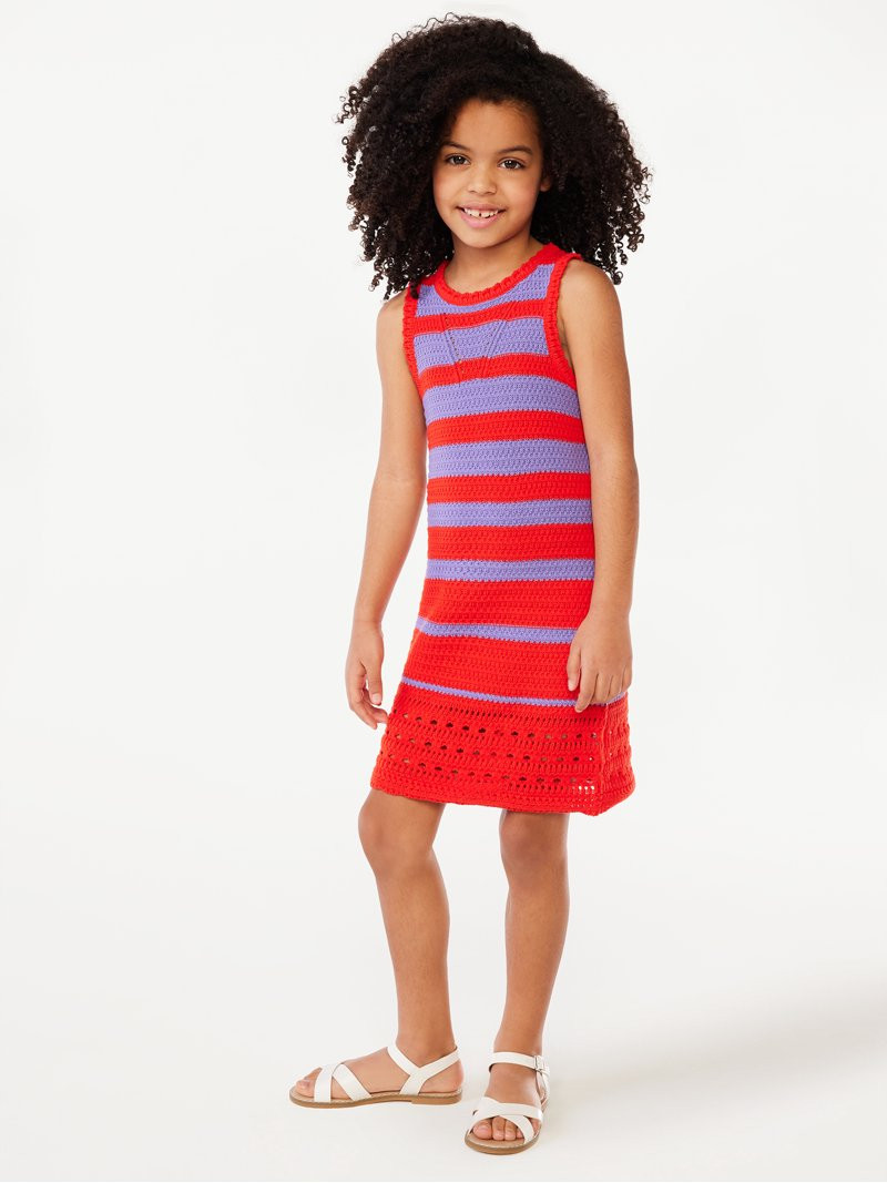 Scoop Girls Striped Crochet Dress, Sizes 4-16 | Walmart (US)