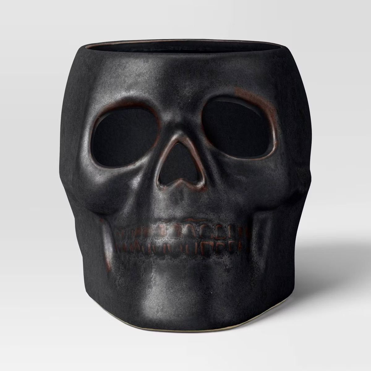 4.12"x6.12" Small Patina Pillar Ceramic Skull Candle Holder Black - Threshold™ | Target