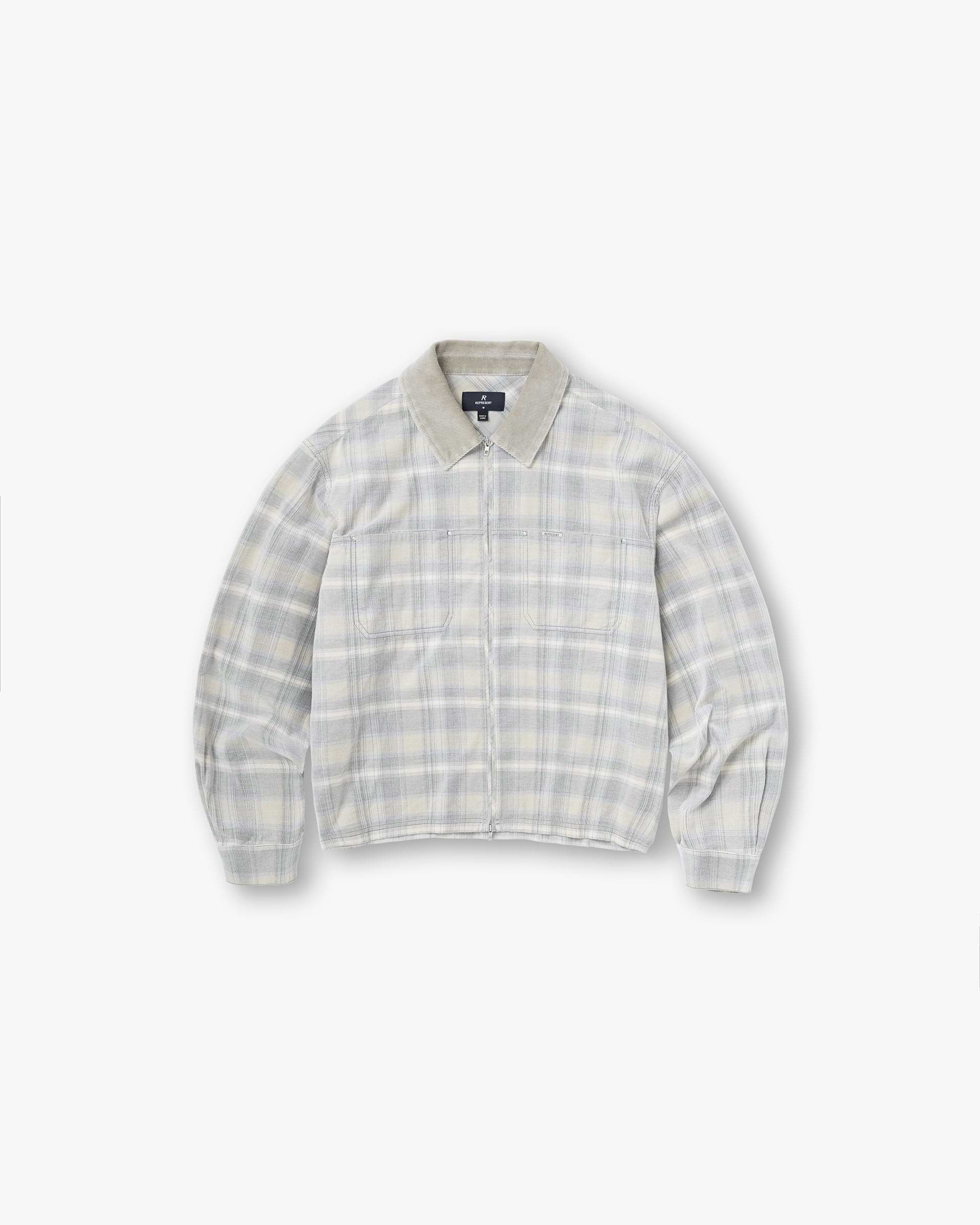 Cord Zip Flannel Shirt - Mineral | Represent UK