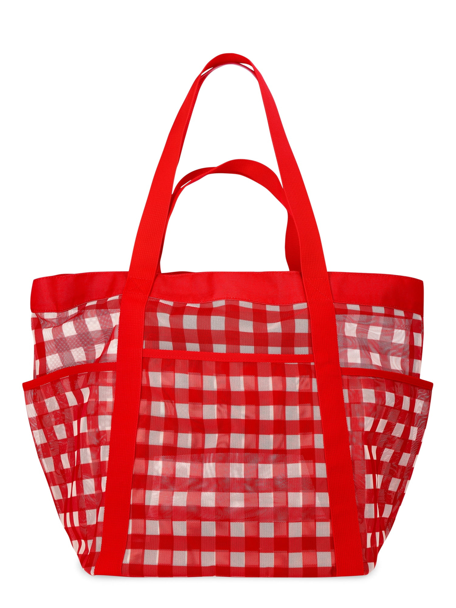 No Boundaries Women's Mesh Tote Bag, Red Gingham | Walmart (US)
