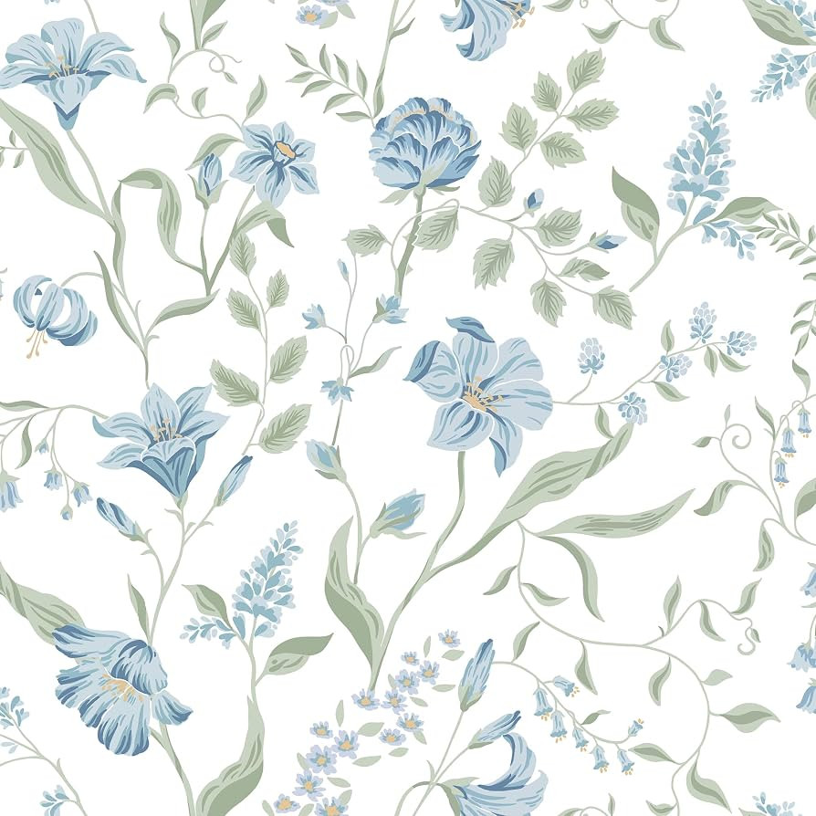 Blue Floral Wallpaper Peel and Stick Wallpaper Flower and Leaf Contact Paper Modern Removable Sel... | Amazon (US)