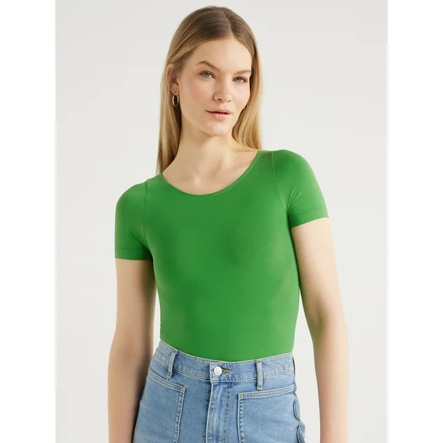 Scoop Women’s Crew Neck Bodysuit with Short Sleeves, Sizes XS-XXL | Walmart (US)