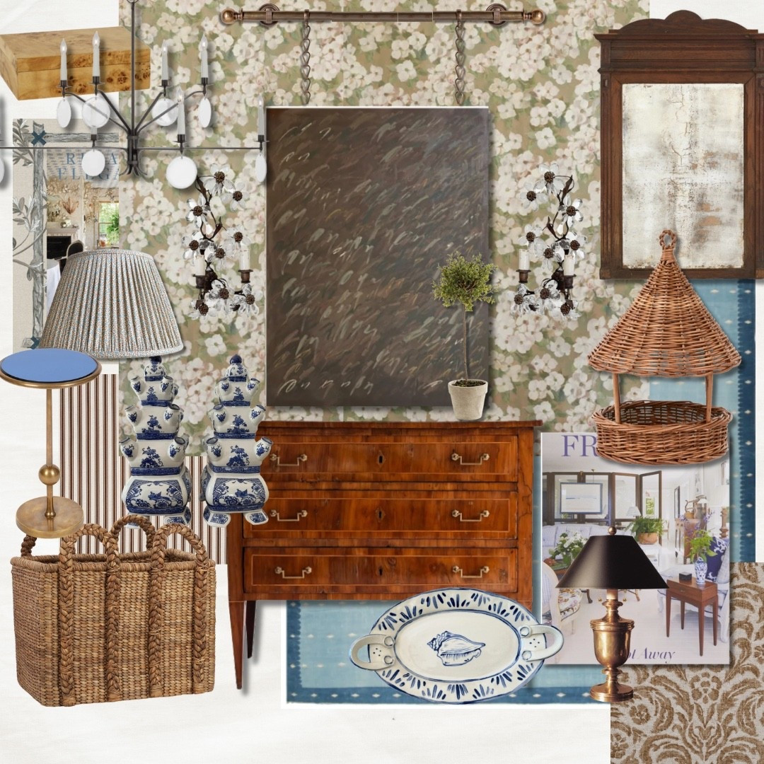 September Notes// 

Lately, I’ve been craving warmth — in color, texture, and feeling. As the light begins to shift and the air takes on that early-autumn crispness, I find myself drawn to rich chocolate browns, honeyed wood tones, and the quiet comfort of timeworn antiques.

This mood board came together like a cozy story: baskets full of texture, a chestnut-toned chest that feels like it’s been passed down, delicate crystal sconces catching just enough light, and those classic blue-and-white pottery pieces I never seem to tire of. That antique mirror — foxed and imperfect — reminds me that age only adds beauty.

I’m especially inspired by how all these elements speak to each other. The softness of the floral wallpaper against the strength of the vintage woods, the play of shadow and shimmer, the mix of old and new. It’s a palette that feels both grounding and full of possibility — exactly how I want September to feel.

Still gathering, still layering, still curating.
– Interiors Curator

#LTKHome #LTKStyleTip #LTKFindsUnder100