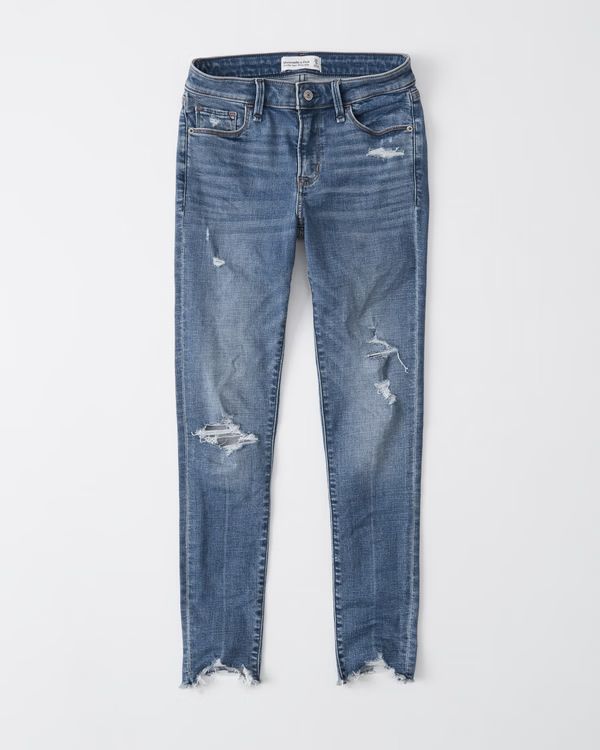 Ripped Mid Rise Super Skinny Ankle Jeans | Abercrombie & Fitch (US)