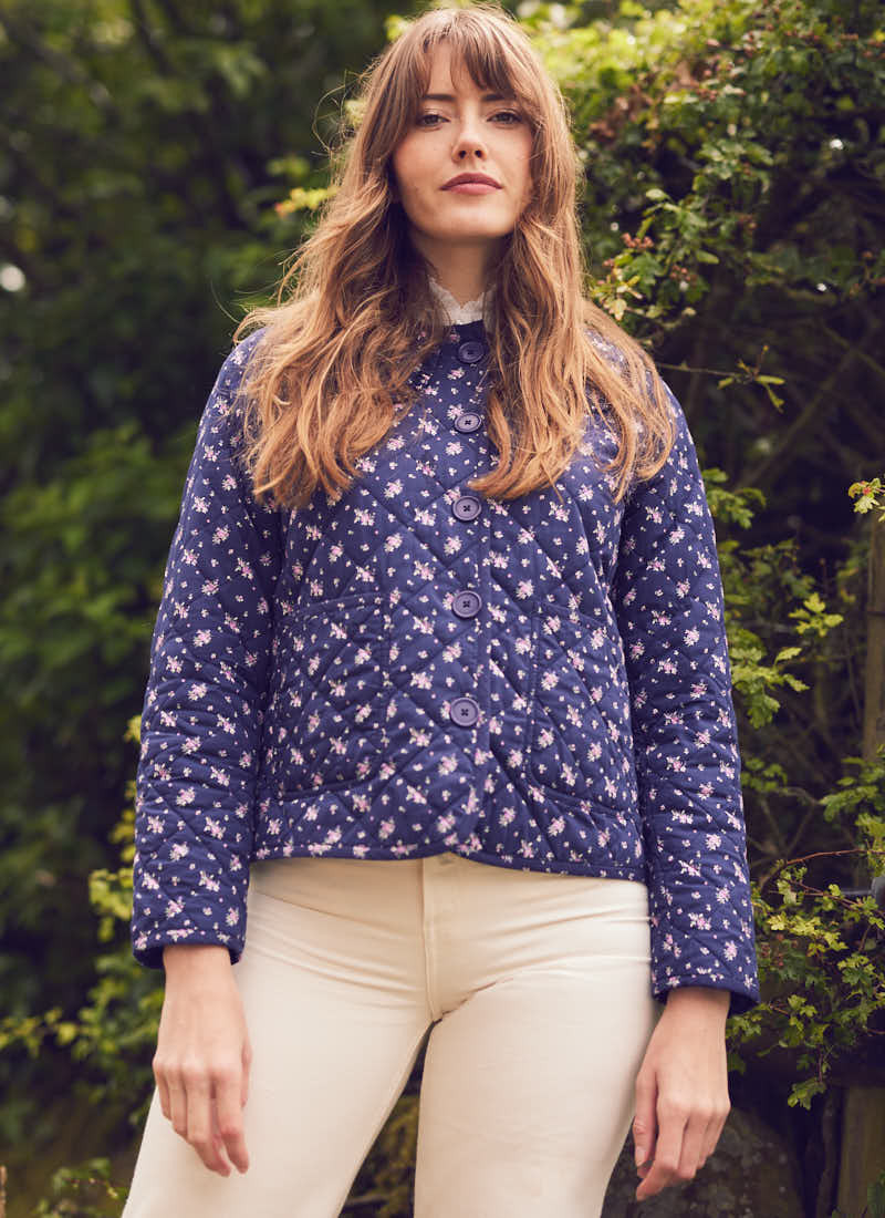 Laura Ashley X Joanie - Elin Lington Ditsy Floral Print Quilted Jacket - Navy | Joanie