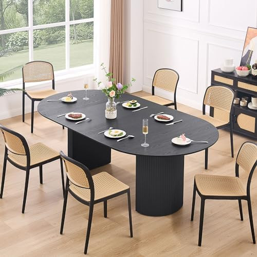 Dining Table, 86.61" to 47.24" Modern Extendable Kitchen Table for 4 to 8, Round to Large Oval So... | Amazon (US)