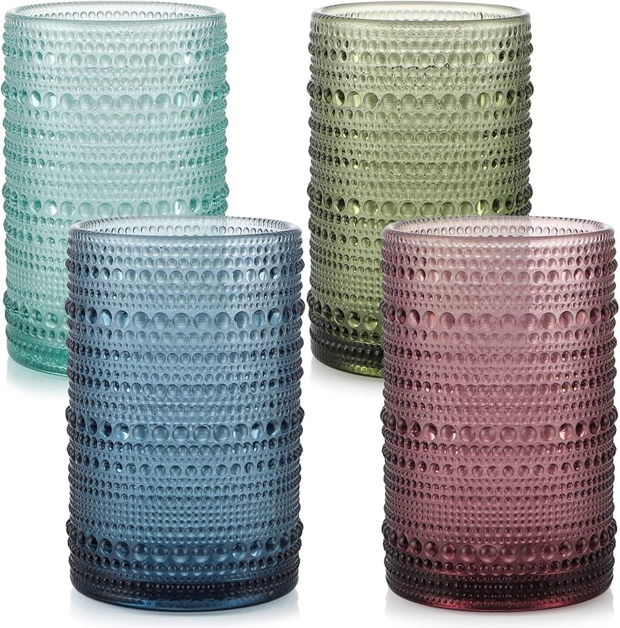 MDLUU Multicolor Drinking Glasses, 13.5oz/400ml Embossed Colored Glassware, Romantic Tumblers Gla... | Amazon (US)