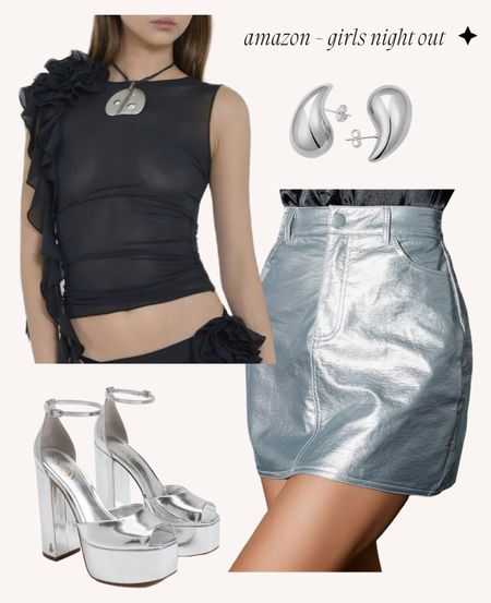Sliver metallic trend 
Girls night out 
Vegas 
Amazon outfit 
Platform heels 

#LTKparties #LTKtravel #LTKSeasonal