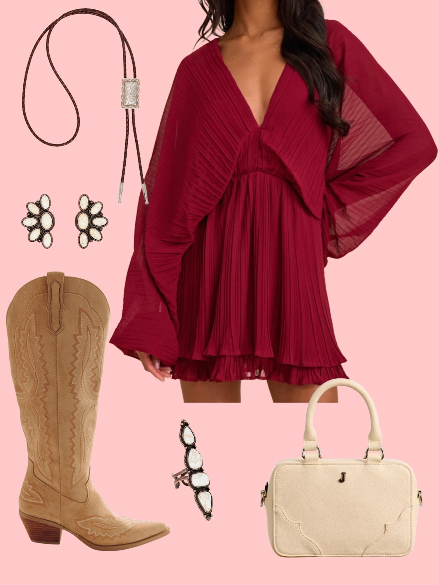 Burgundy mini dress paired with tan western boots and copper accessories! Love this dressy fall fit 🍁❤️

#LTKootd #LTKgrwm #LTKSeasonal