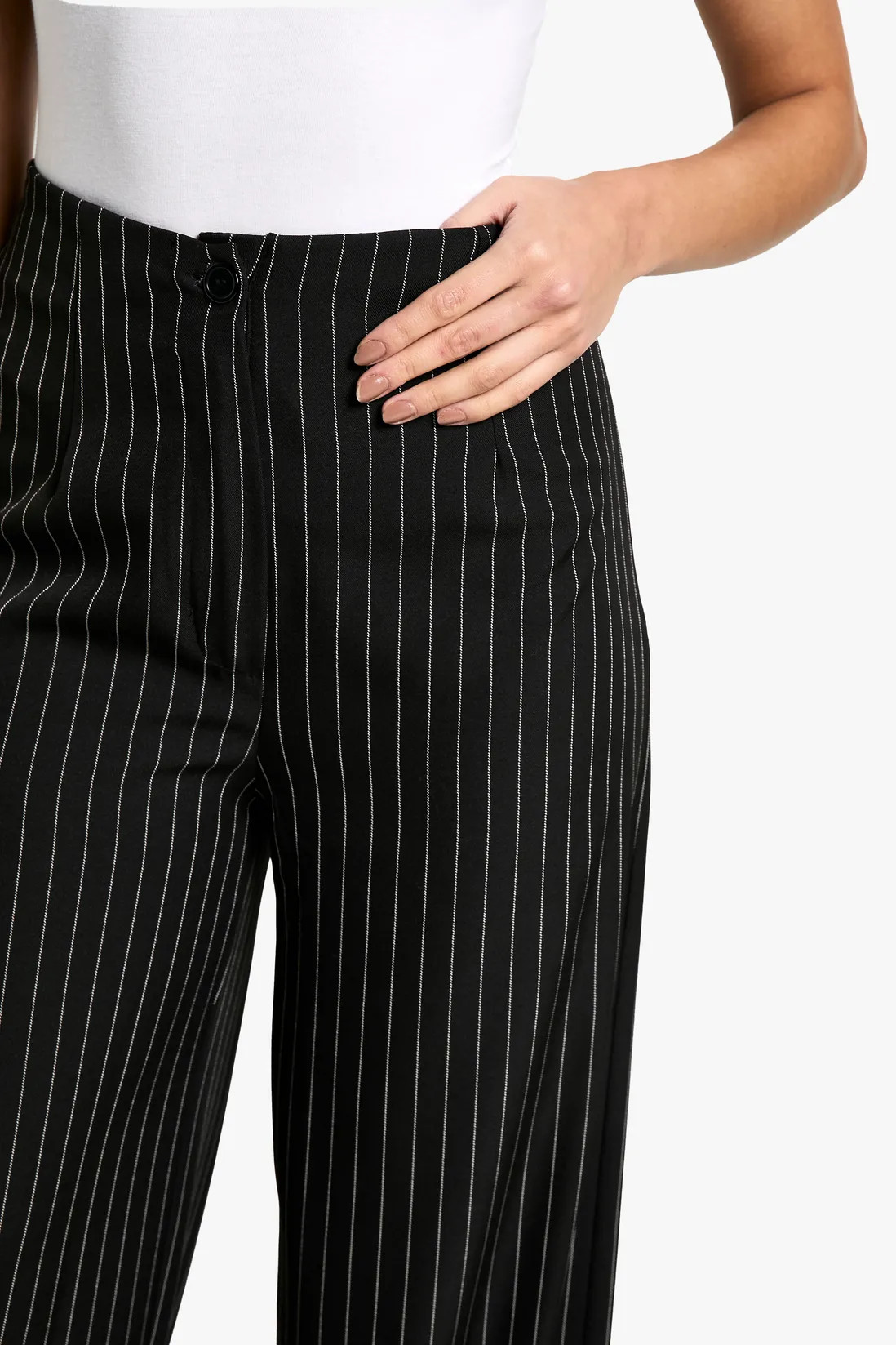 Trousers | Contrast Hem Pinstripe Straight Leg Trousers | boohoo | boohoo (US & Canada)