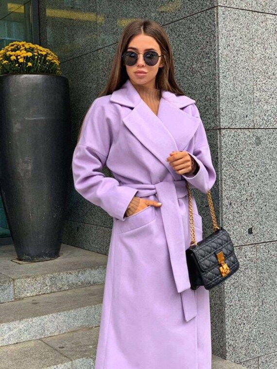 Elegant Lavender Coat Long Wool Jacket Demi-season Wool Coat - Etsy | Etsy (US)