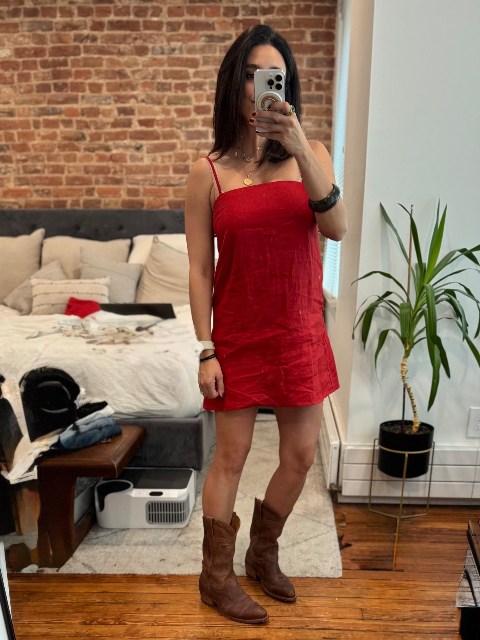 Small in dress (runs a hair big, if in between sizes size down) 
Boots run tts 


#LTKSeasonal #LTKSummerEdit