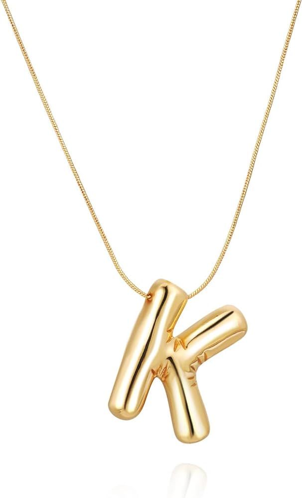 Bubble Letter Necklace for Women Balloon Initial Necklaces Dainty 18K Gold Plated Alphabet Pendan... | Amazon (US)