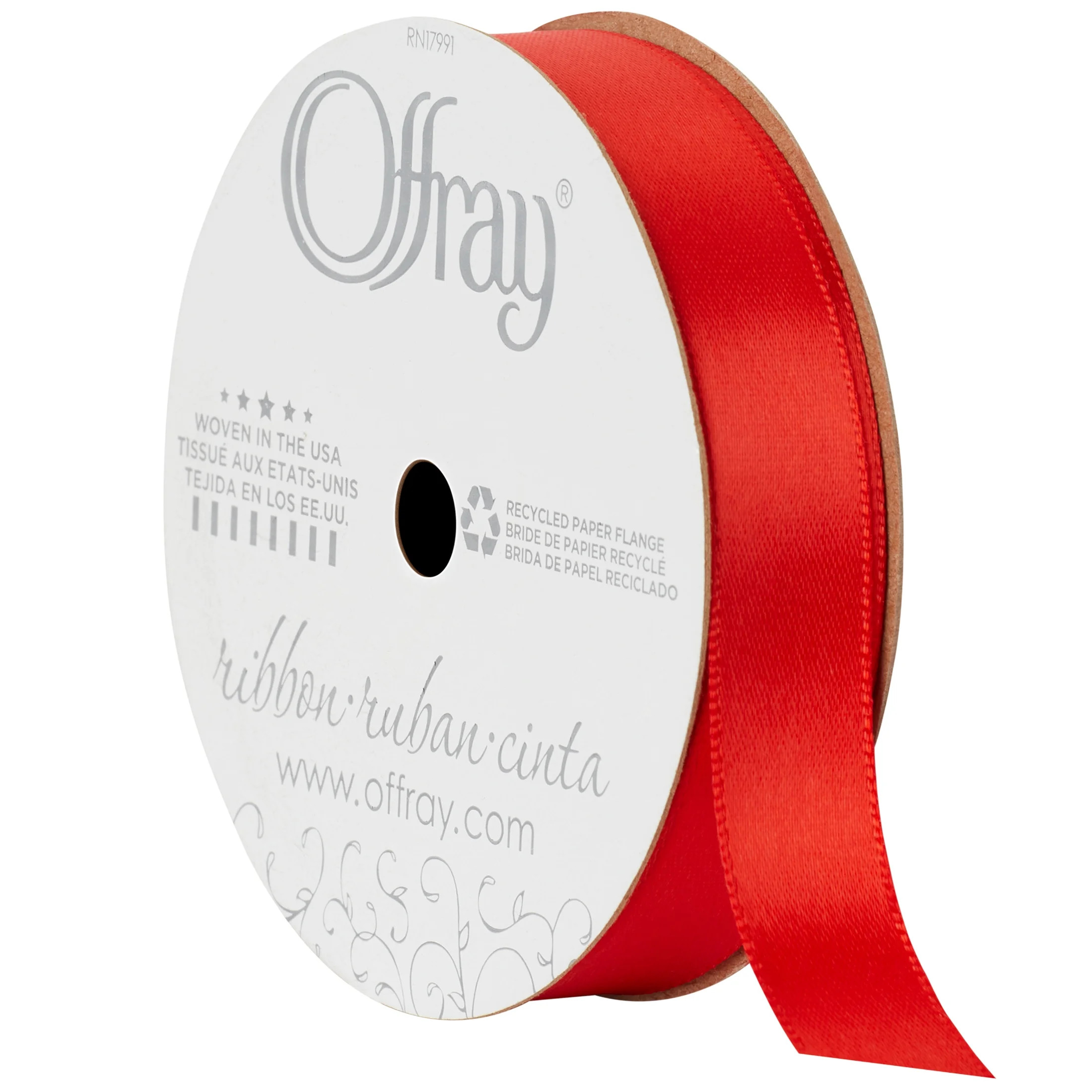 Offray Ribbon, Red 5/8 inch Double Face Satin Polyester Ribbon for Wedding, Sewing, and Crafts, 1... | Walmart (US)