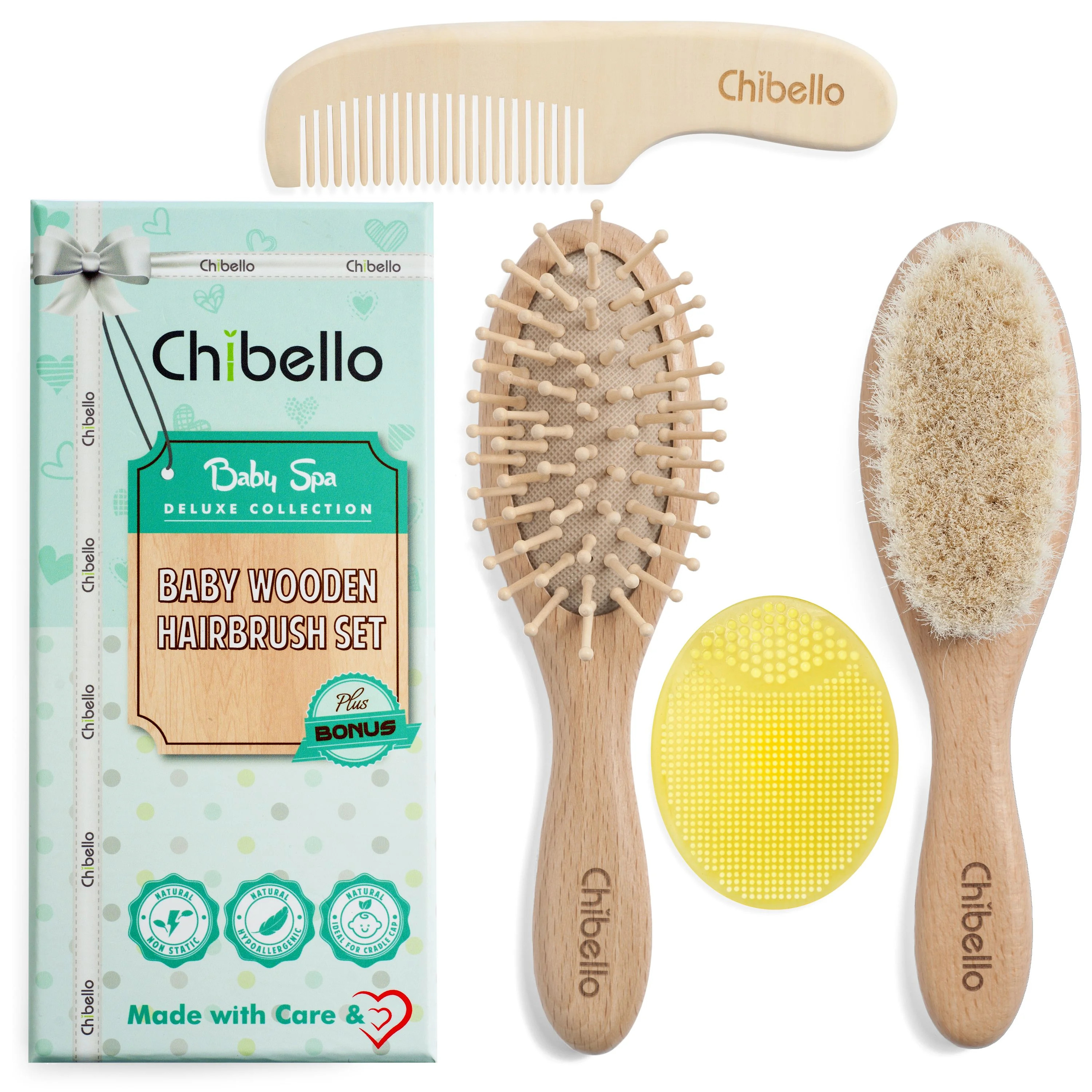Chibello Baby Wooden Hairbrush Set, includes Soft Goat Bristles Hairbrush for Cradle Cap Treatmen... | Walmart (US)