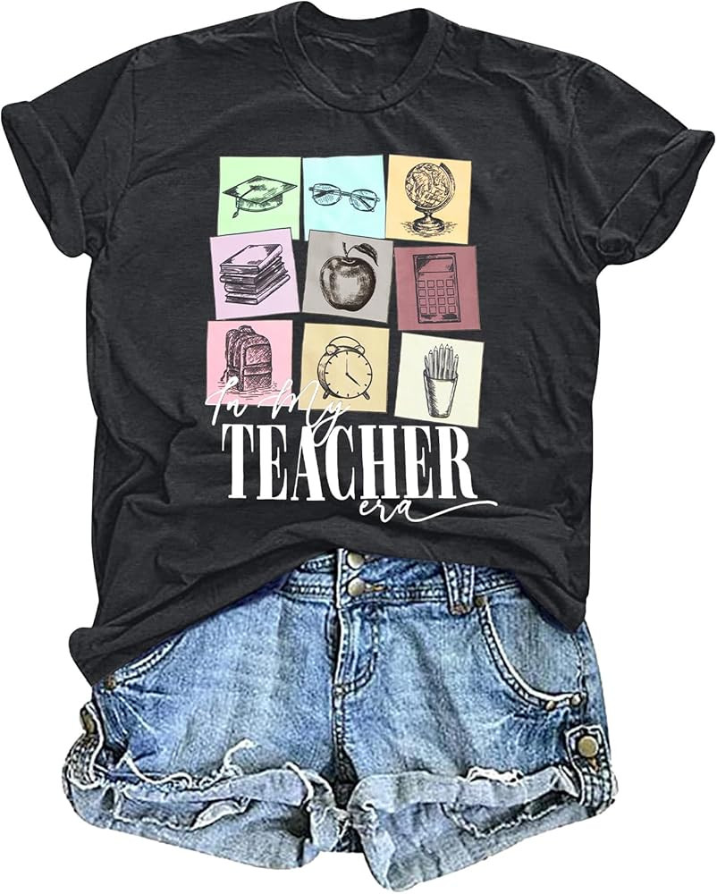 Teacher Shirts for Women in My Teacher Era Shirt Kindergarten Teacher Graphic Tee Casual Teaching... | Amazon (US)