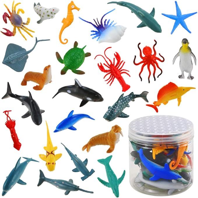BIGNC 24 Pack Mini Ocean Sea Animal Model Toys Under The Sea Life Figure Bath Toy for Child (Shar... | Amazon (US)