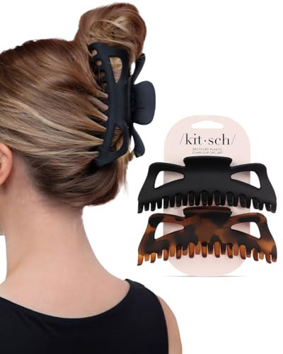 Kitsch 5 Inch Large Claw Clips for Thick and Long Hair | Strong Grip Jumbo Claw Clip for All-Day Hold | 2pcs Matte Oversized Hair Accessories - Black & Tortoise Design | Amazon (US)