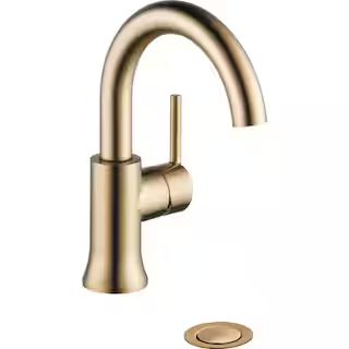 Delta Trinsic Single Hole Single-Handle Bathroom Faucet with Metal Drain Assembly in Champagne Br... | The Home Depot