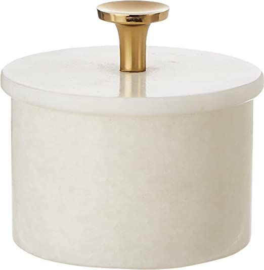 Queenza Salt Cellar with Lid & Brass Knob - 3 Inch White Makrana Marble Salt Bowl, Salt Dish for ... | Amazon (US)