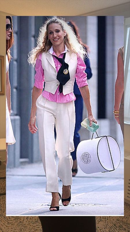 Recreating an iconic Carrie Bradshaw look with this Abercrombie vest + trousers combo. Love this pink suit style for spring! 

Spring outfit, wedding guest outfit, Easter, vacation outfit 

#LTKfindsunder100 #LTKworkwear #LTKstyletip