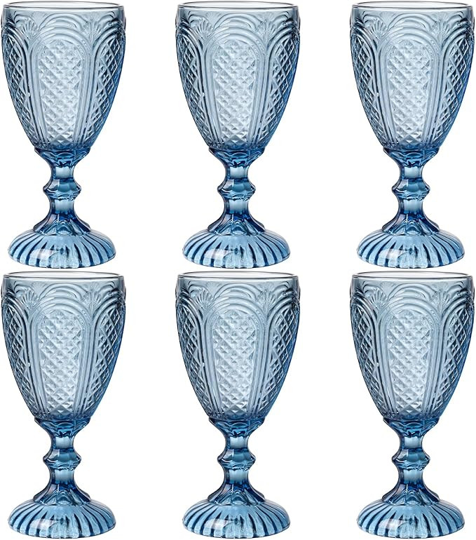 Blue Wine Glasses set of 6,Blue glass goblets made from Solid glass colors, vintage color glasswa... | Amazon (US)
