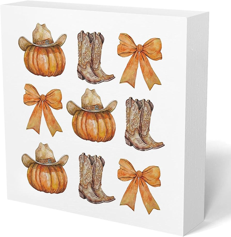 Western Fall Coquette Bow Pumpkin Cowgirl Desk Decor, Western Fall Kitchen Bathroom Decor,5x5 Inc... | Amazon (US)