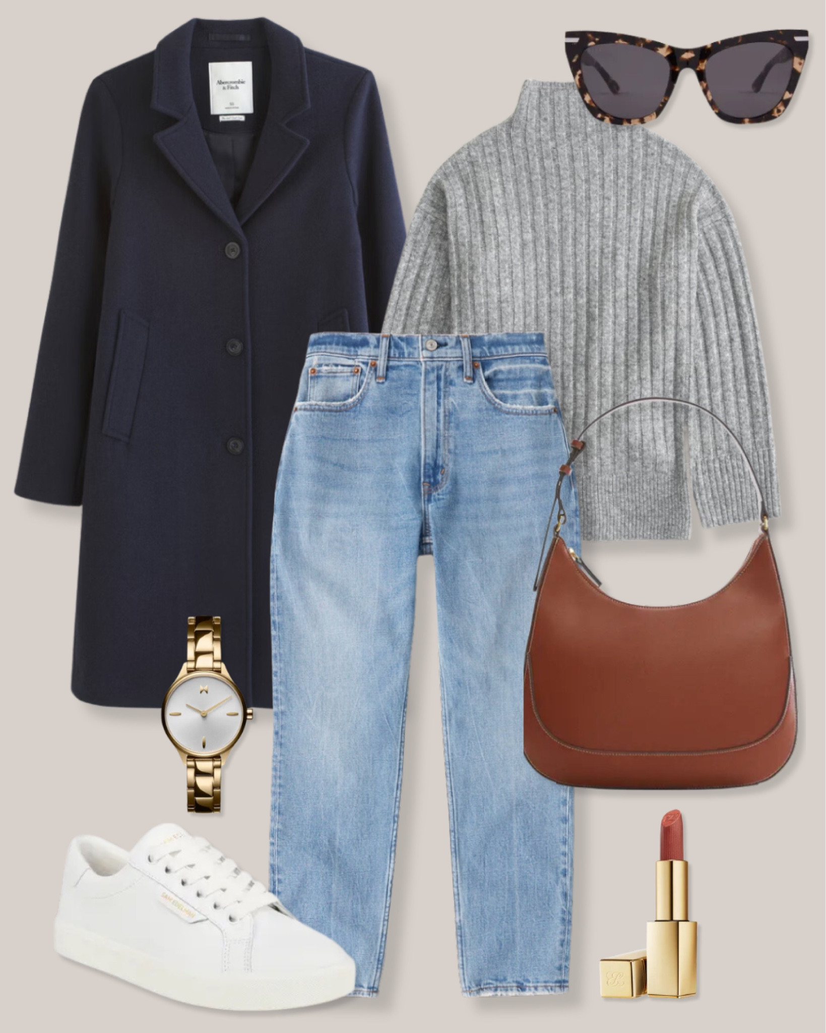Navy coat
Winter coat
Abercrombie dad coat
Gray sweater
Tortoise sunglasses
High waisted jeans
Mom jeans
Brown handbag
Gold watch
White sneakers
Sam Edelman Ethyl sneakers
Pink lipstick
Casual winter outfit
Smart casual outfit
Abercrombie outfit

#LTKSeasonal #LTKstyletip #LTKfindsunder100