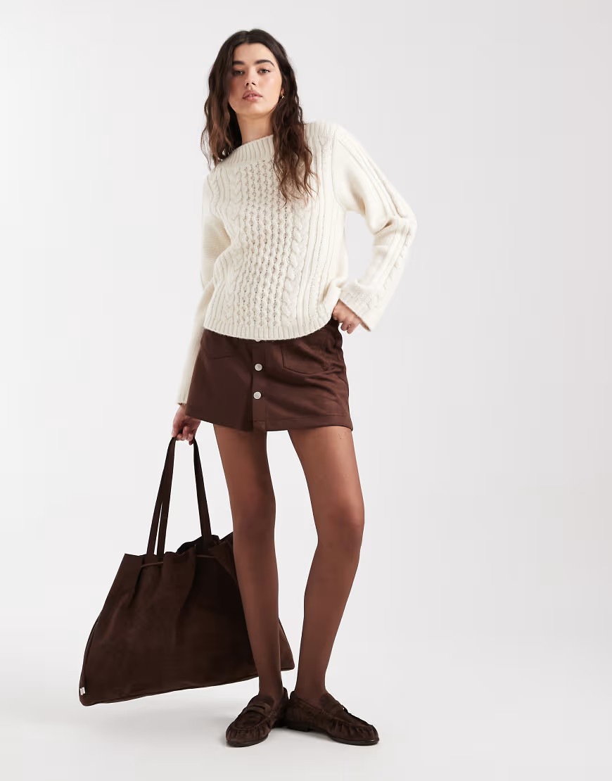 ONLY faux suede mini skirt in chocolate brown | ASOS (Global)