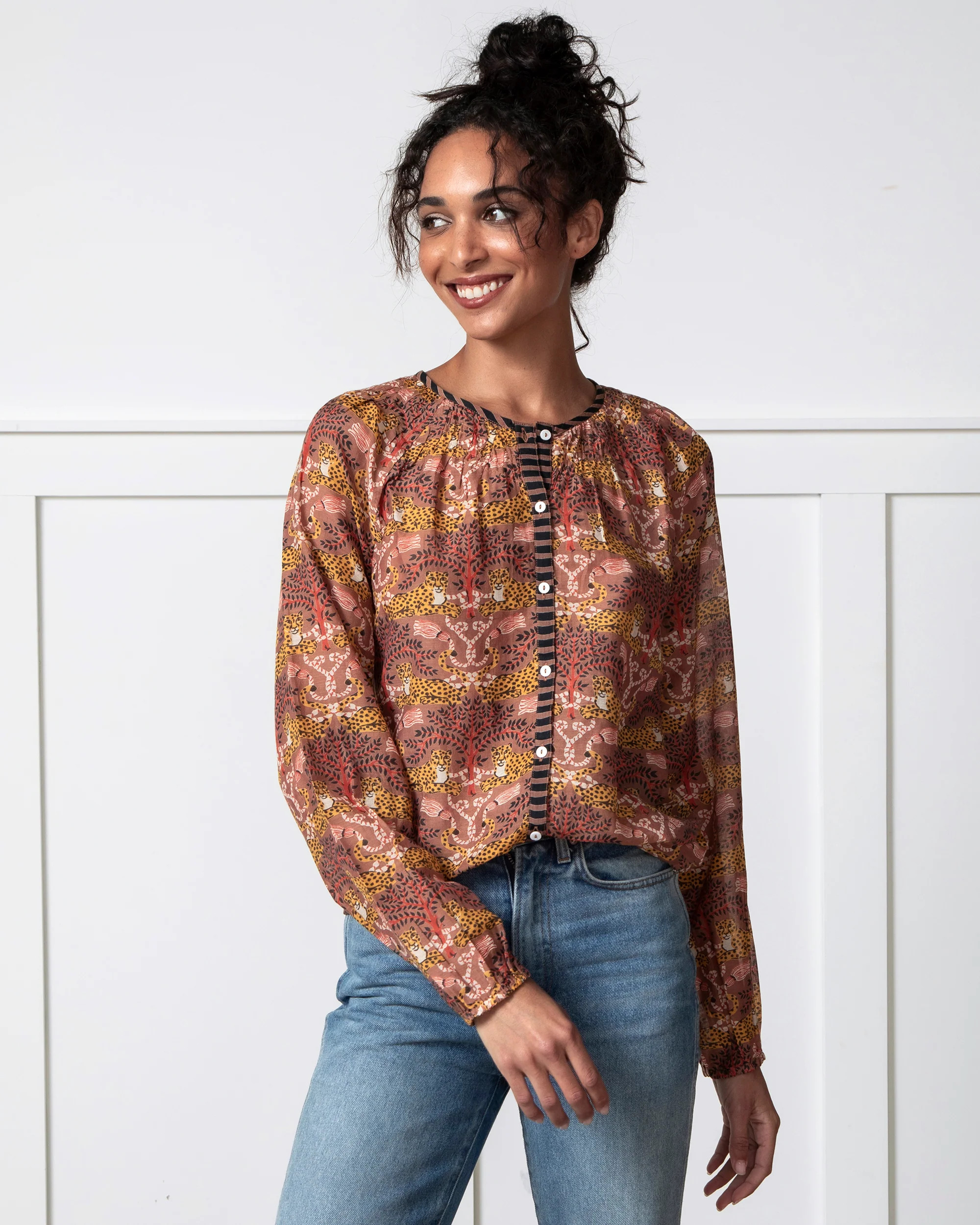 Charming Cheetahs - Step Ashore Blouse - Mushroom | Printfresh