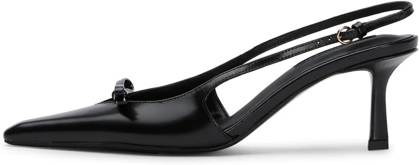 Mattiventon Slingback Heels for Women Kitten Heels Bow Ankle Strap Pointed Toe Heel Sexy Wedding ... | Amazon (US)