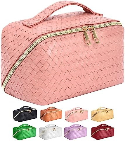 ZAUKNYA Large Capacity Travel Cosmetic Bag - Makeup Bag, Portable Leather Waterproof Women Travel... | Amazon (US)