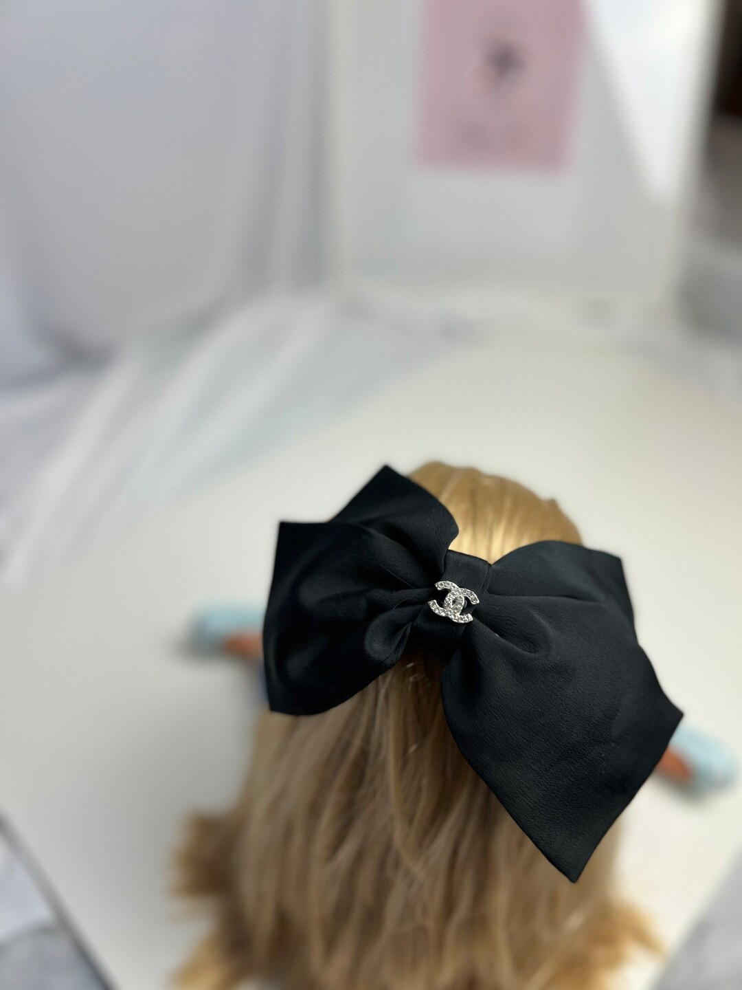 Black Pretty channel Hair Bow - Etsy | Etsy (US)